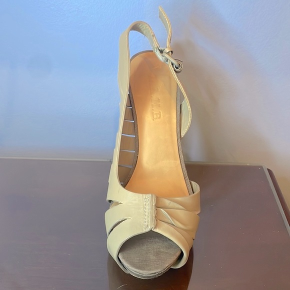 L.A.M.B. Women’s KAM Taupe Platform Slingback Wooden Heels - Picture 4 of 7
